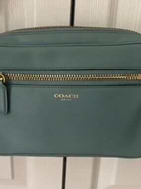 SALE! Coach Flight Bag Light Blue Leather Crossbody with Gold Hardware